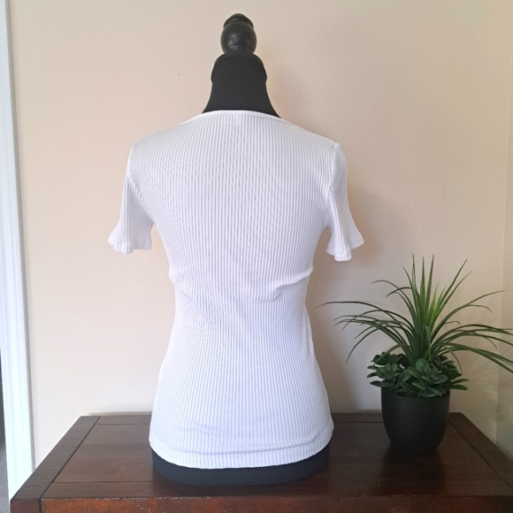 Wilfred White Ribbed Top Scoop Neck Short Sleeved Tee Fitted - Picture 3 of 11